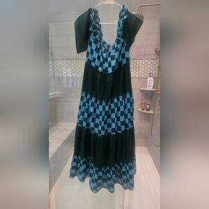 Dressed in LALA Green and Blue Dress